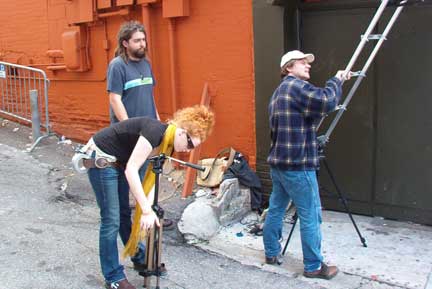 Lucy Anderson Ryan Ocorrigan and David Dietrich on set of Divine Unrest