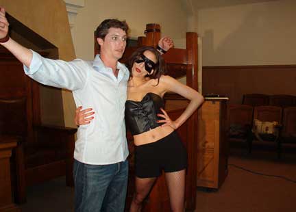 Garrett Williams and Ariele Senara on the set of Divine Unrest